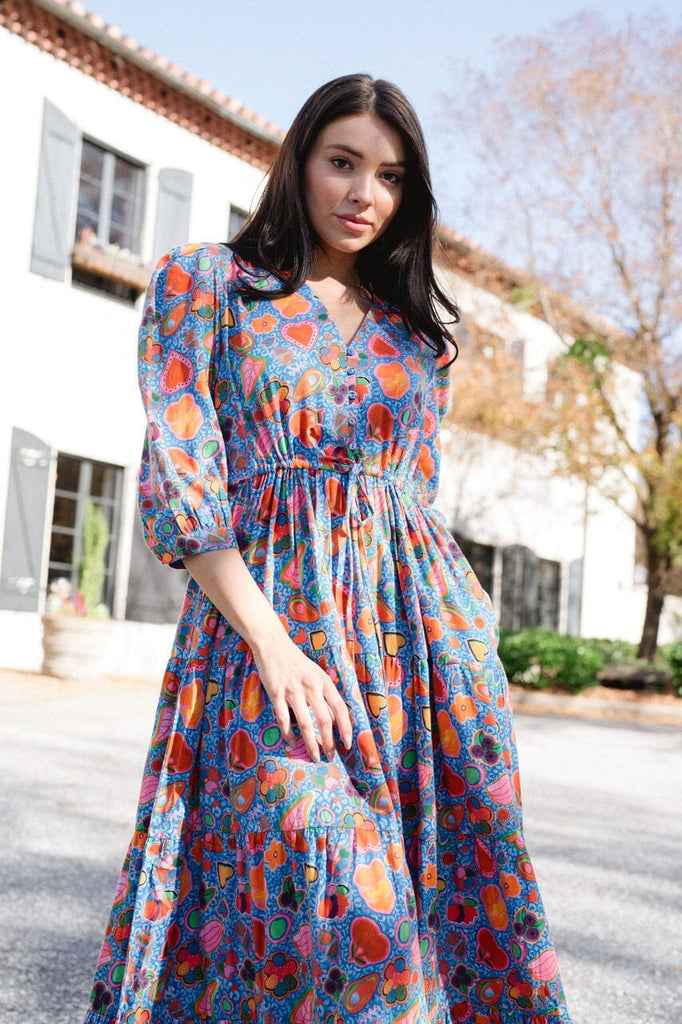 womens printed maxi dress with sleeves - briton court