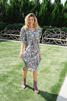 Whit Flounce Dress- Lilac Fruit & Leaves-Briton Court