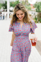 womens strawberry printed maxi dress - briton court