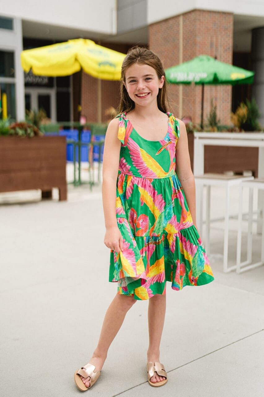 girl wearing printed dress - briton court