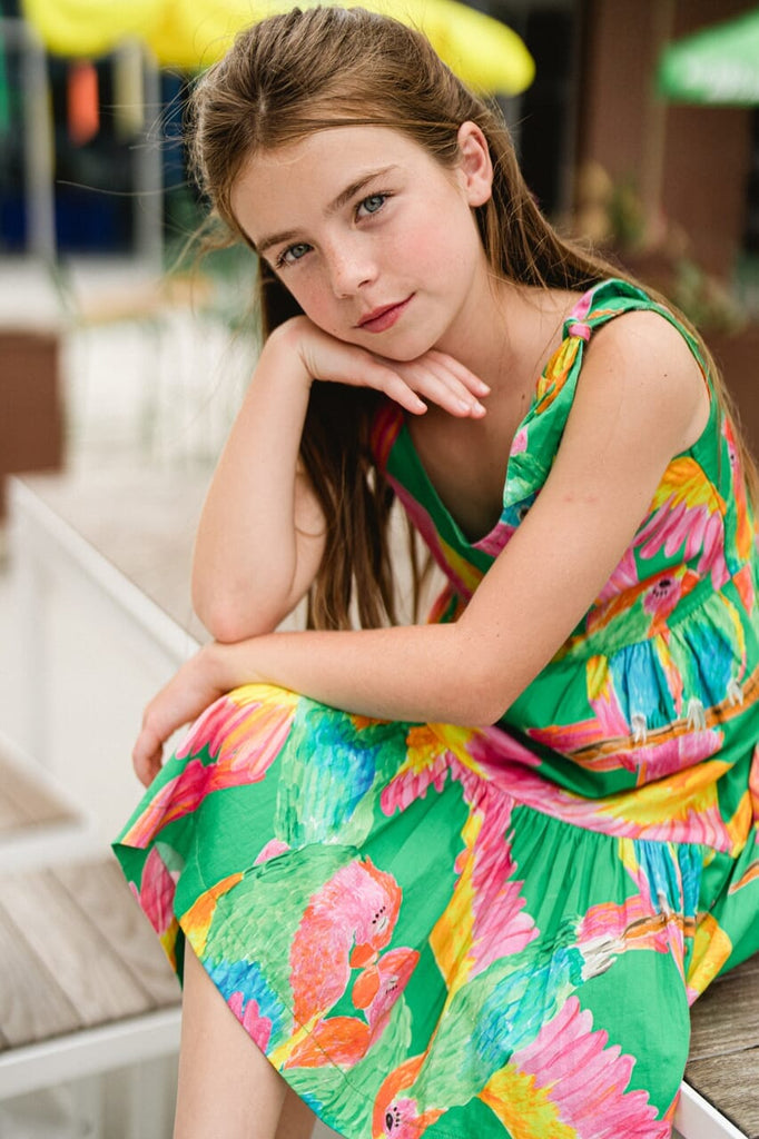 girl wearing printed dress - briton court