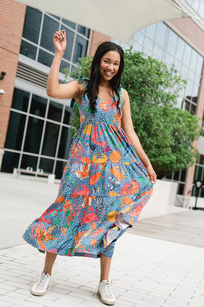 womens seashell printed maxi dress - briton court