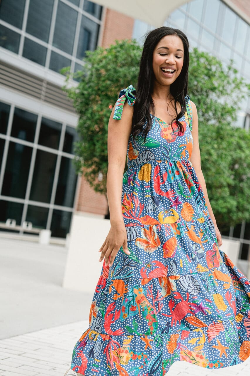 womens seashell printed maxi dress - briton court