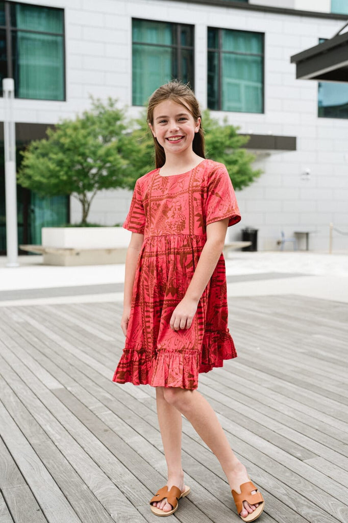 Girls tiered printed dress - briton court