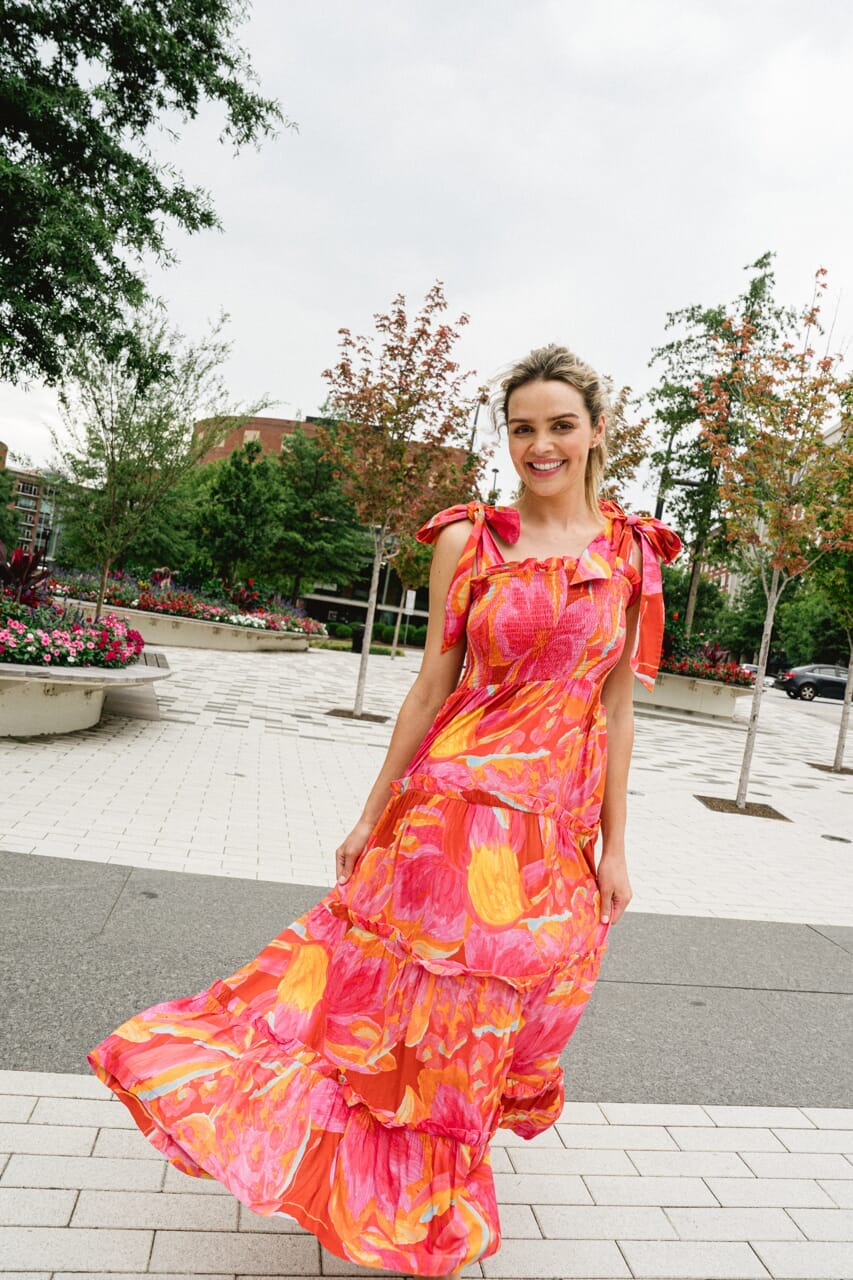 womens bright floral midi dress - briton court