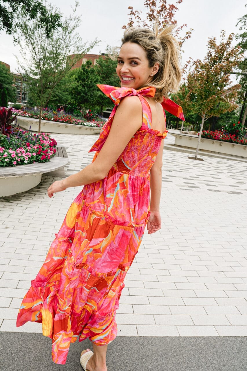 womens bright floral midi dress - briton court