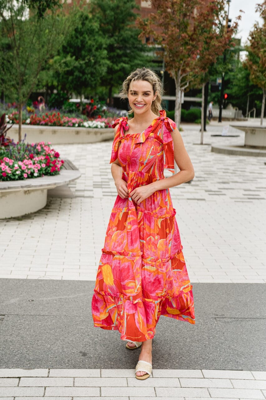 womens bright floral midi dress - briton court