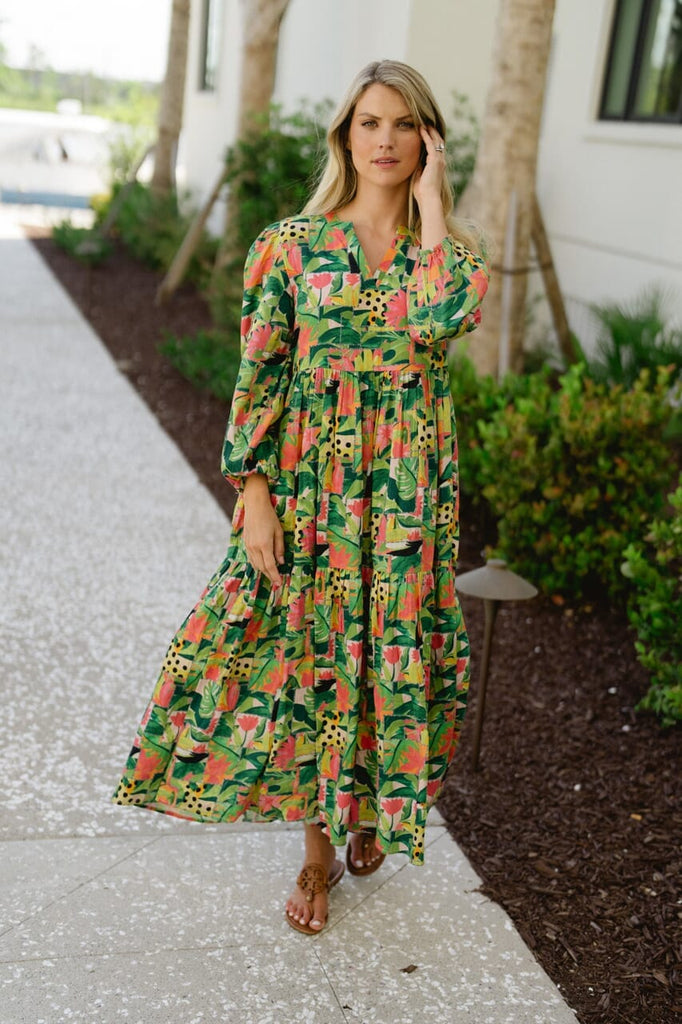 Long Sleeve Jenny Maxi Dress - Tropical Mirage-Briton Court