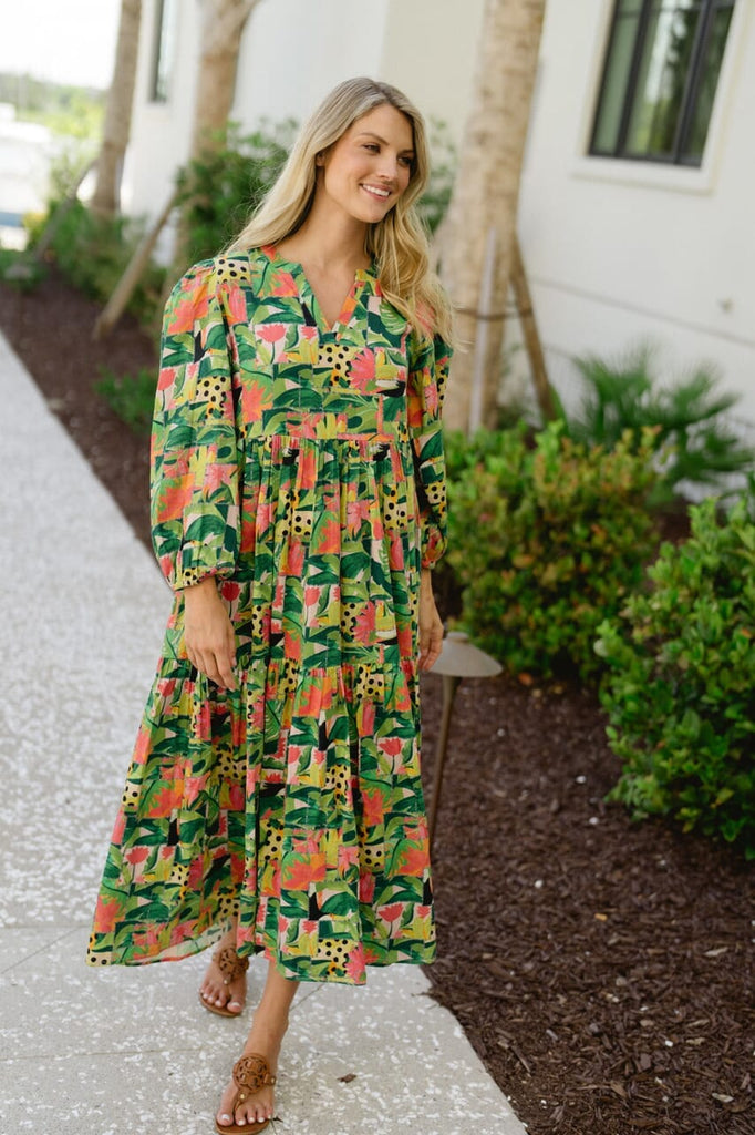 Long Sleeve Jenny Maxi Dress - Tropical Mirage-Briton Court