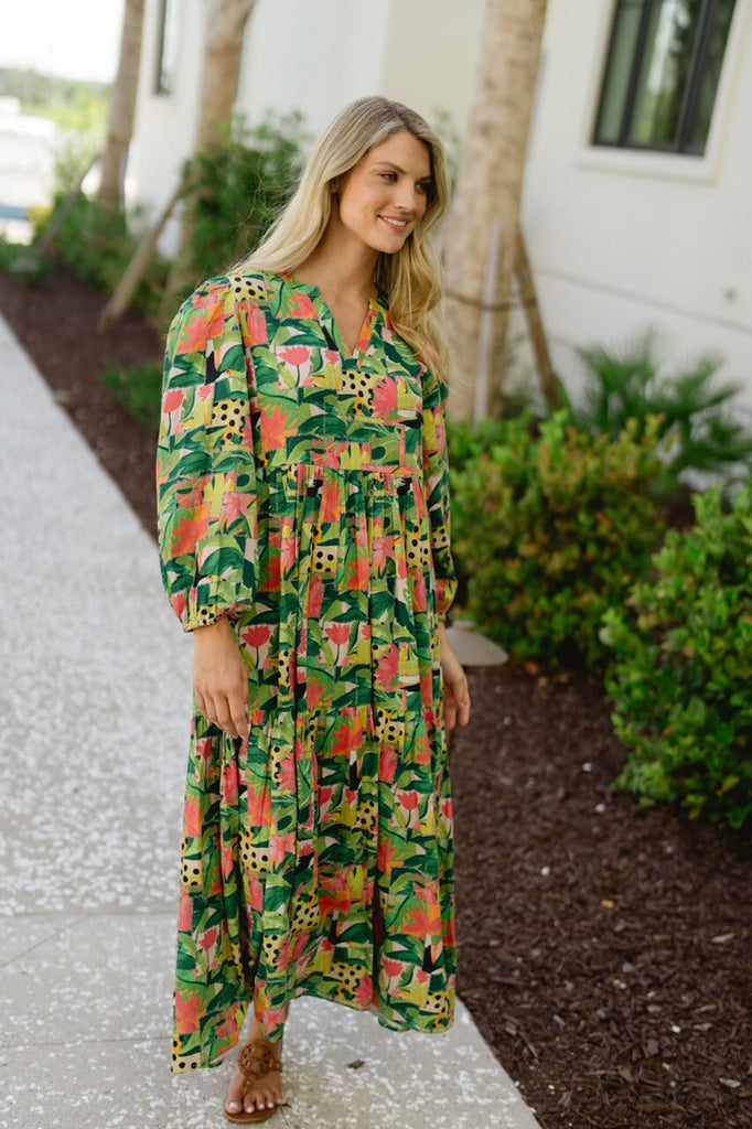 Long Sleeve Jenny Maxi Dress - Tropical Mirage-Briton Court