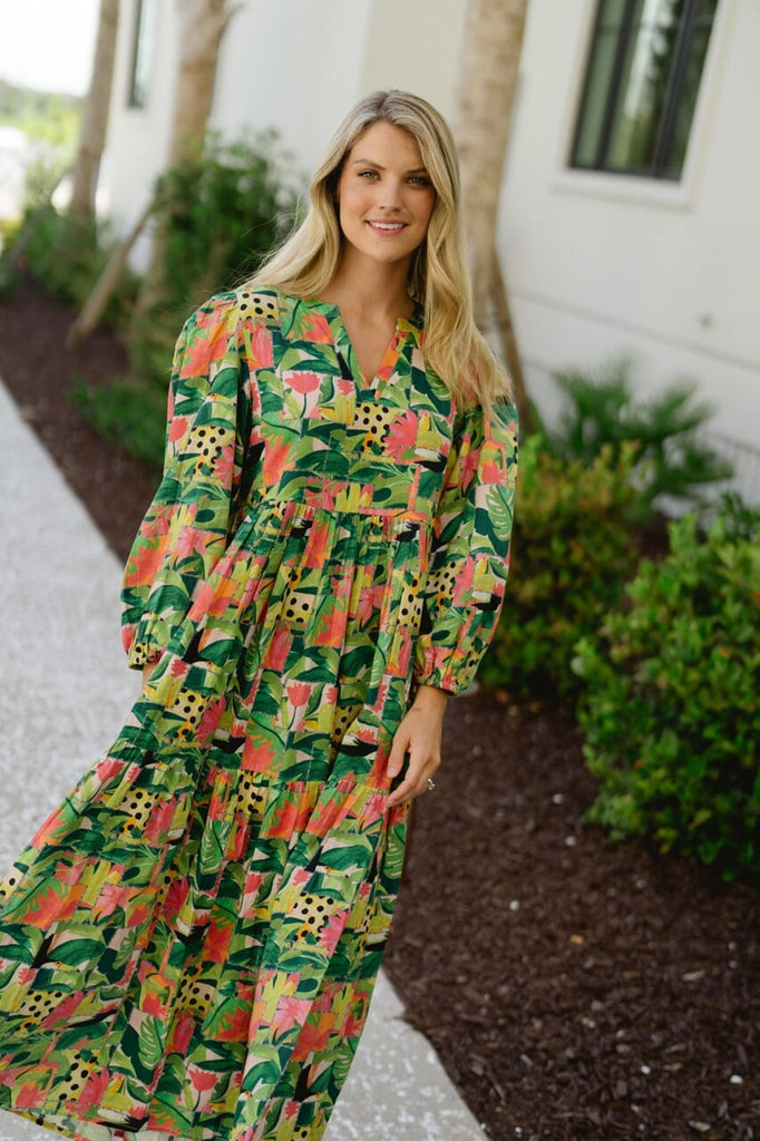 Long Sleeve Jenny Maxi Dress - Tropical Mirage-Briton Court