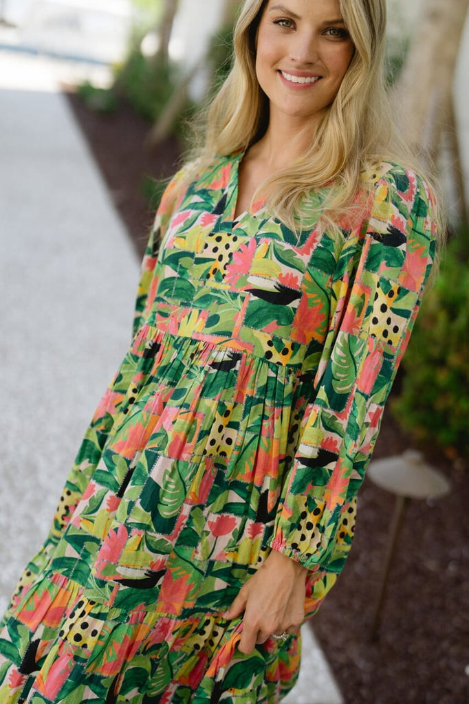 Long Sleeve Jenny Maxi Dress - Tropical Mirage-Briton Court