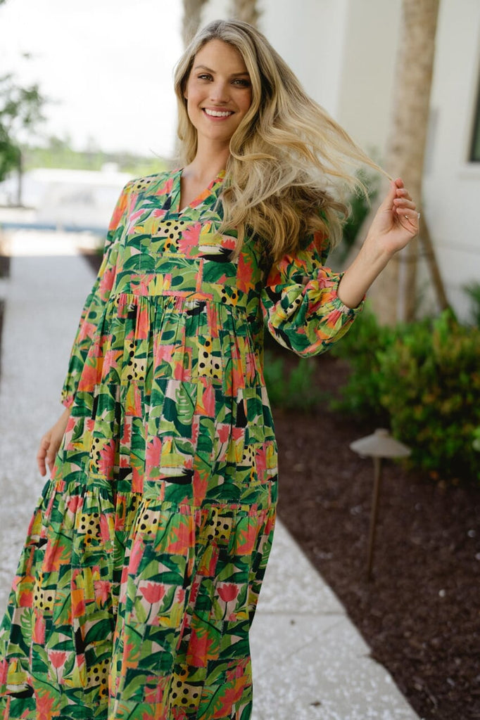 Long Sleeve Jenny Maxi Dress - Tropical Mirage-Briton Court