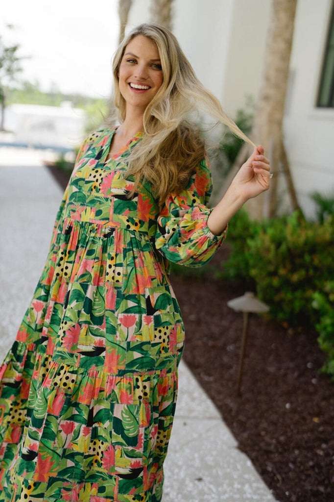 Long Sleeve Jenny Maxi Dress - Tropical Mirage-Briton Court