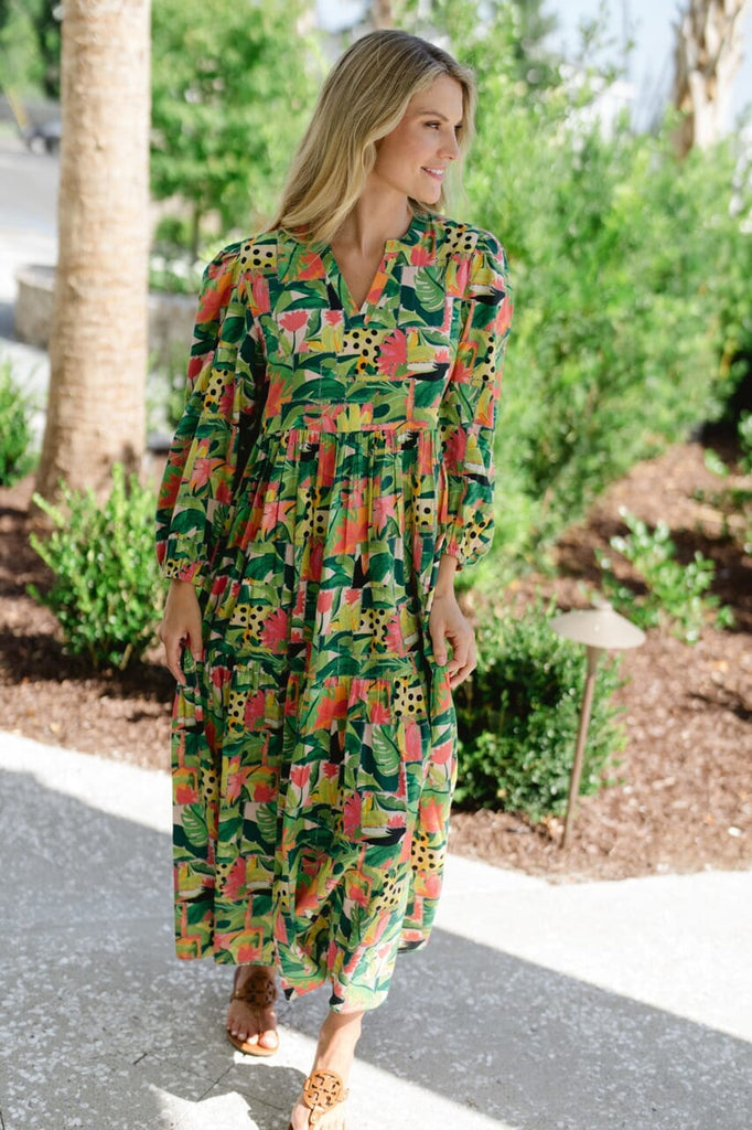 Long Sleeve Jenny Maxi Dress - Tropical Mirage-Briton Court