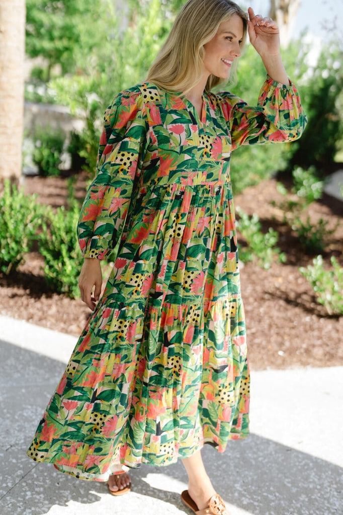 Long Sleeve Jenny Maxi Dress - Tropical Mirage-Briton Court