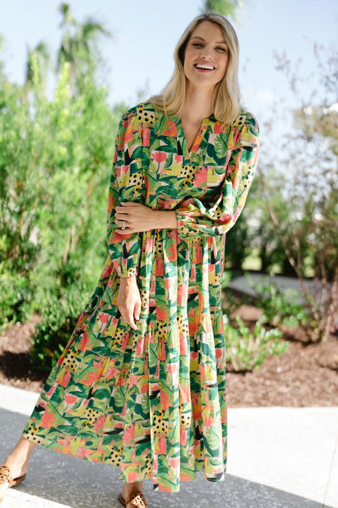 Long Sleeve Jenny Maxi Dress - Tropical Mirage-Briton Court