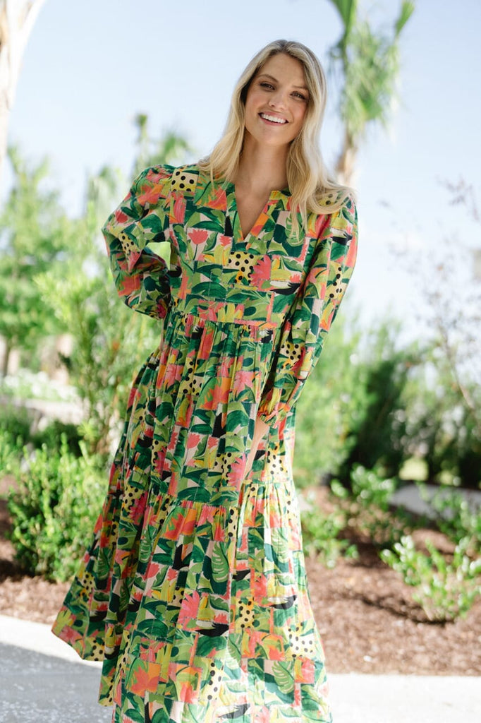 Long Sleeve Jenny Maxi Dress - Tropical Mirage-Briton Court