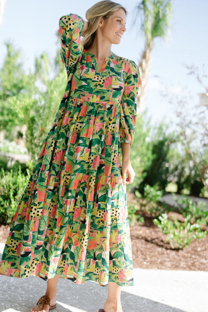 Long Sleeve Jenny Maxi Dress - Tropical Mirage-Briton Court