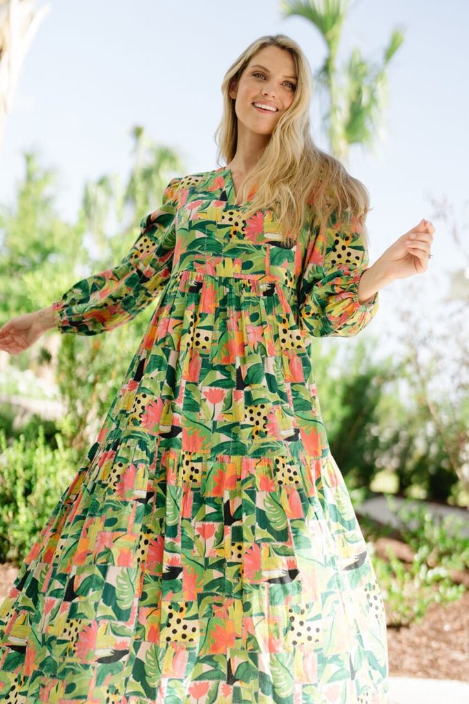 Long Sleeve Jenny Maxi Dress - Tropical Mirage-Briton Court