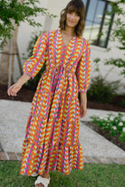 womens multi colored tie waist maxi dress - briton court