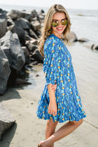 blue printed mini dress - briton court