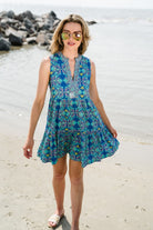 womens blue printed dress - briton court