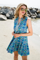womens blue printed dress - briton court