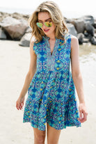 womens blue printed dress - briton court