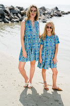 womens blue printed dress - briton court