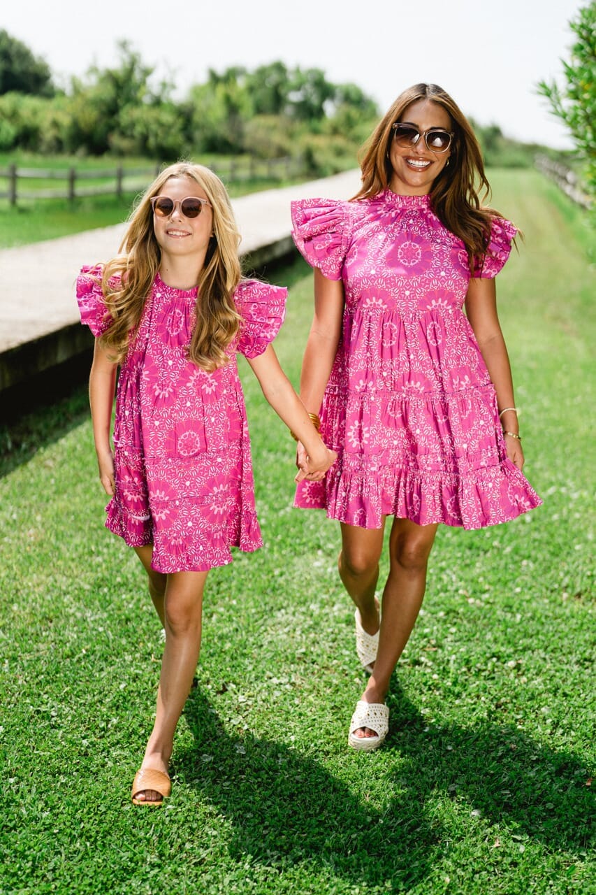 girls pink printed mini dress - briton court