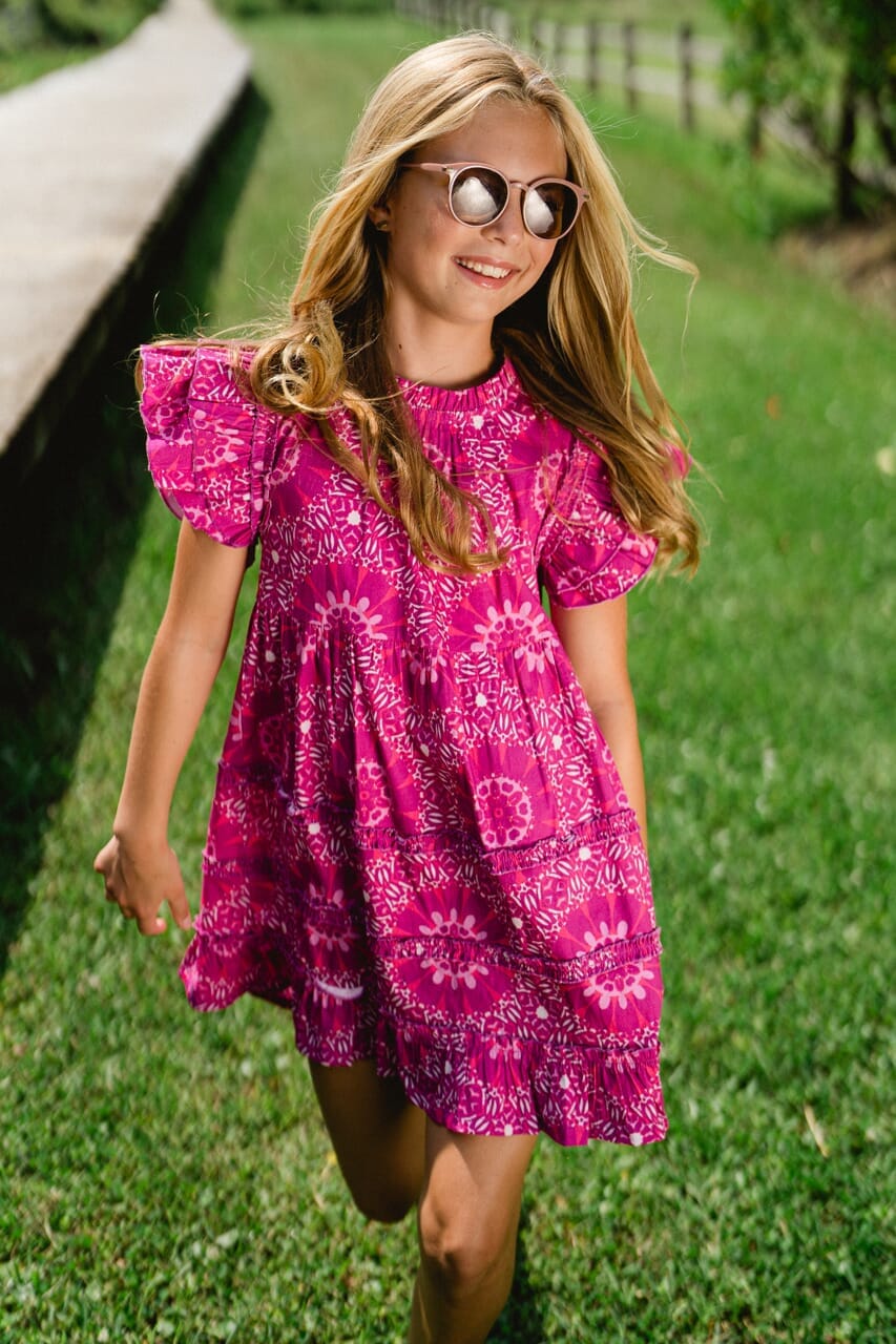 girls pink printed mini dress - briton court