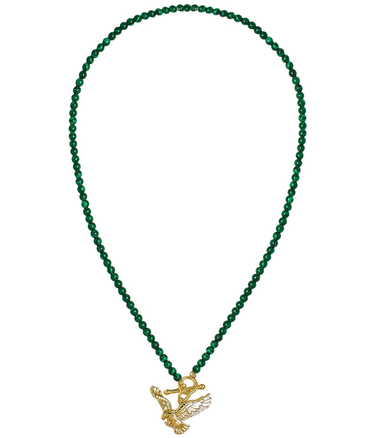 Eagles Green Malachite Beaded Necklace - 18k Gold Plated-Briton Court