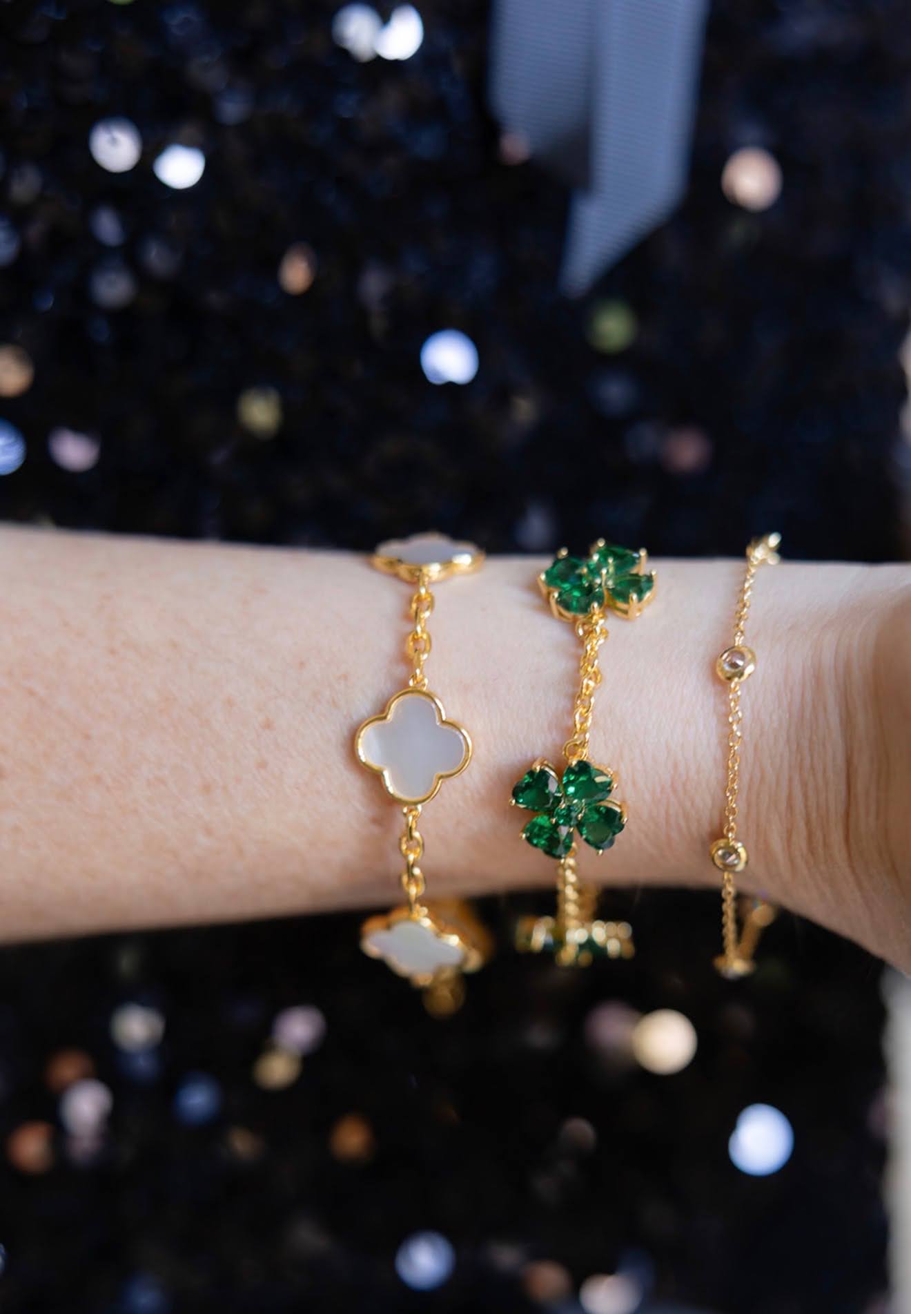 The Catherine Bracelet - Emerald Clover Stone adjustable Bracelet - 18k Gold Plated-Darby Clark Collection-Briton Court