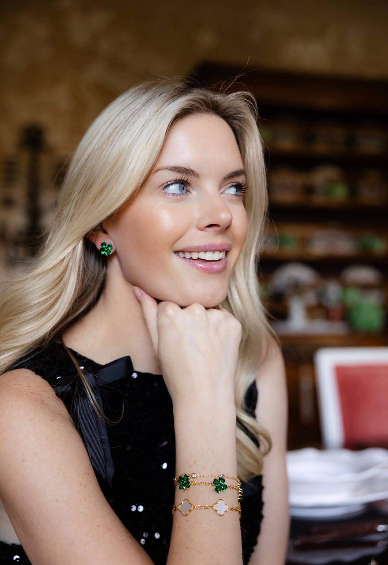 The Catherine Bracelet - Emerald Clover Stone adjustable Bracelet - 18k Gold Plated-Darby Clark Collection-Briton Court