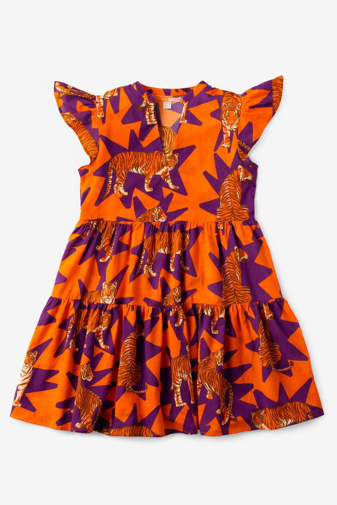 womens flutter sleeve mini dress in tiger print - briton court