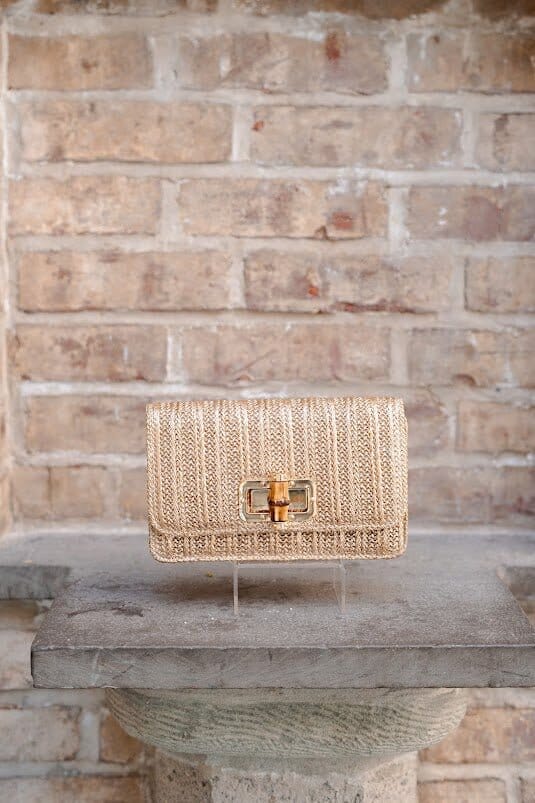 Lilly - Gold Woven Straw Clutch - Bamboo Toggle-Briton Court