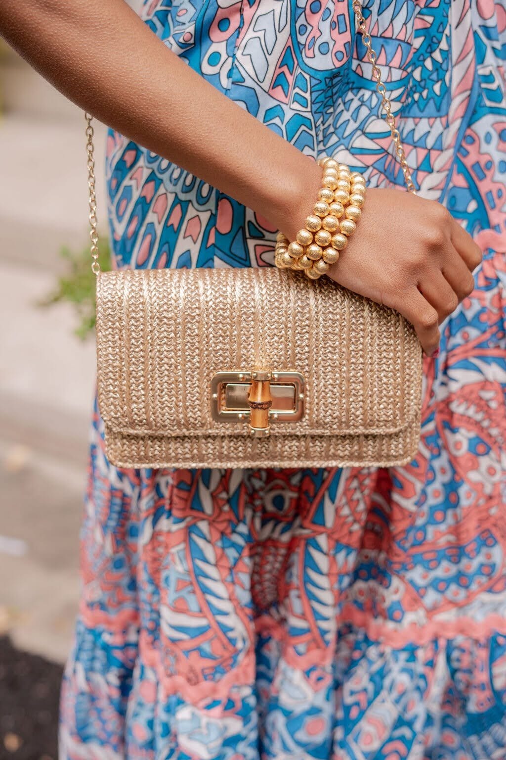 Lilly - Gold Woven Straw Clutch - Bamboo Toggle-Briton Court