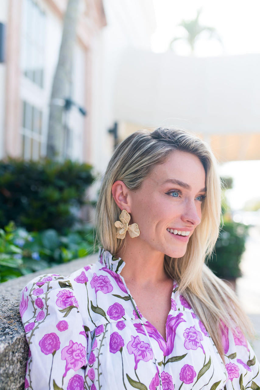 Kaia - Raffia Flower Earring-Briton Court