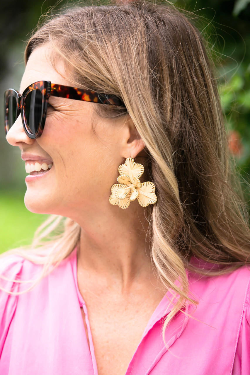 Kaia - Raffia Flower Earring-Briton Court