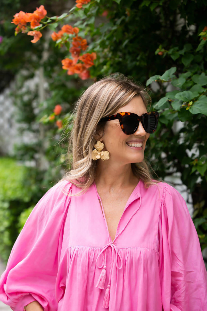 Kaia - Raffia Flower Earring-Briton Court