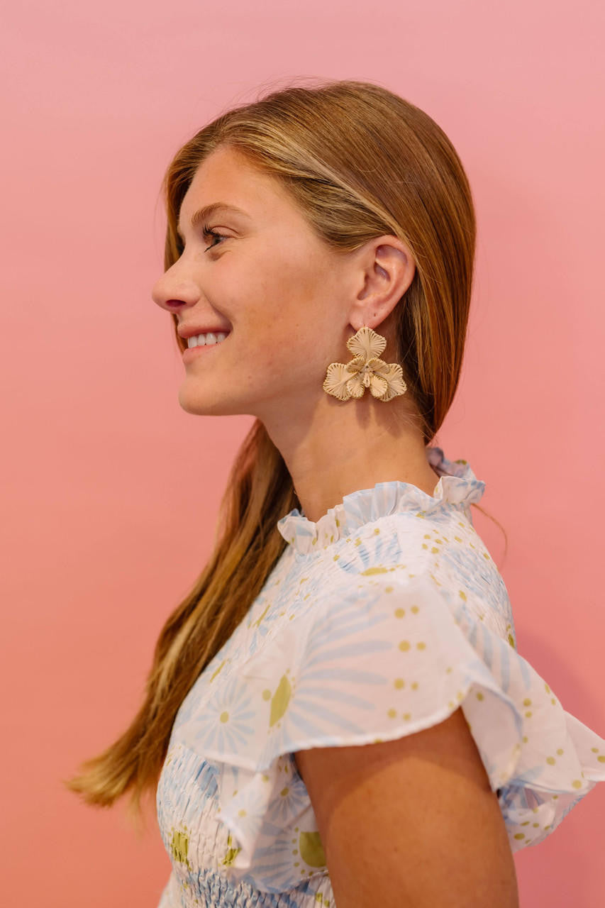 Kaia - Raffia Flower Earring-Briton Court
