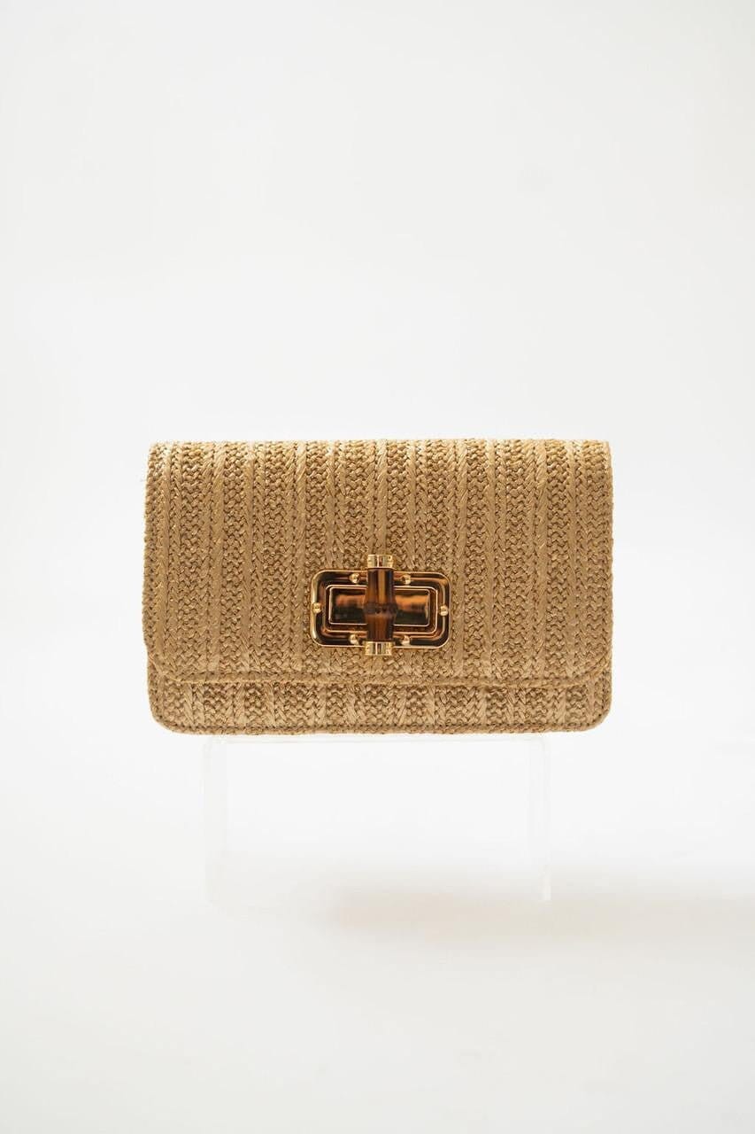 Lilly - Gold Woven Straw Clutch - Bamboo Toggle-Briton Court