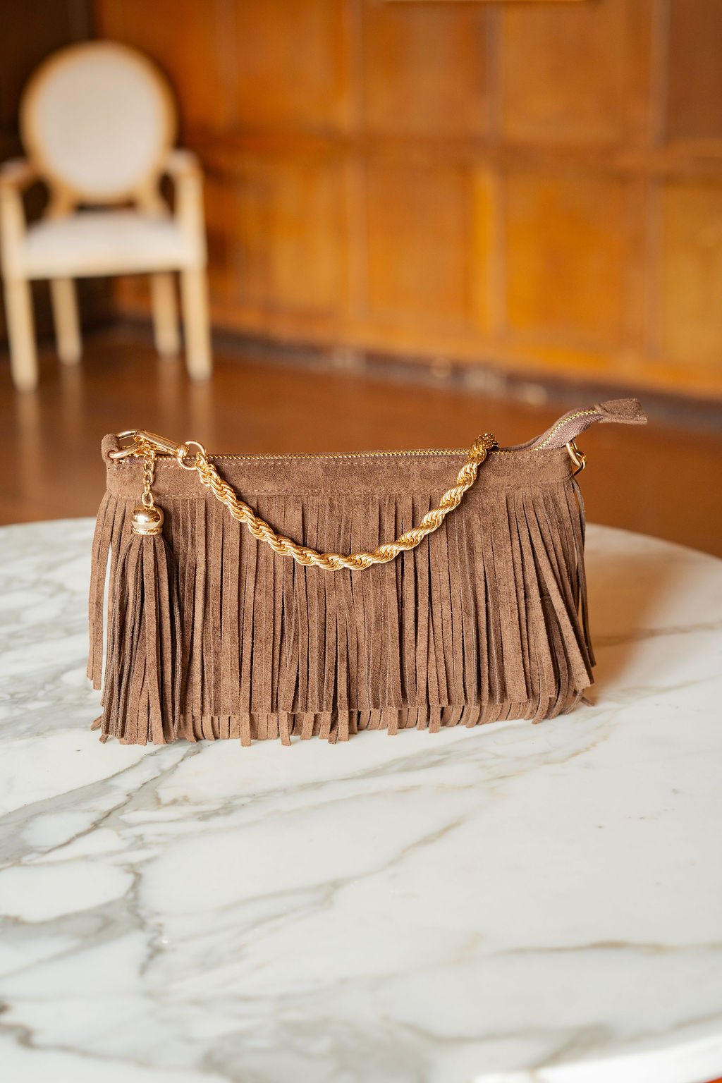 Sloane Fringe Faux Suede Clutch-Briton Court