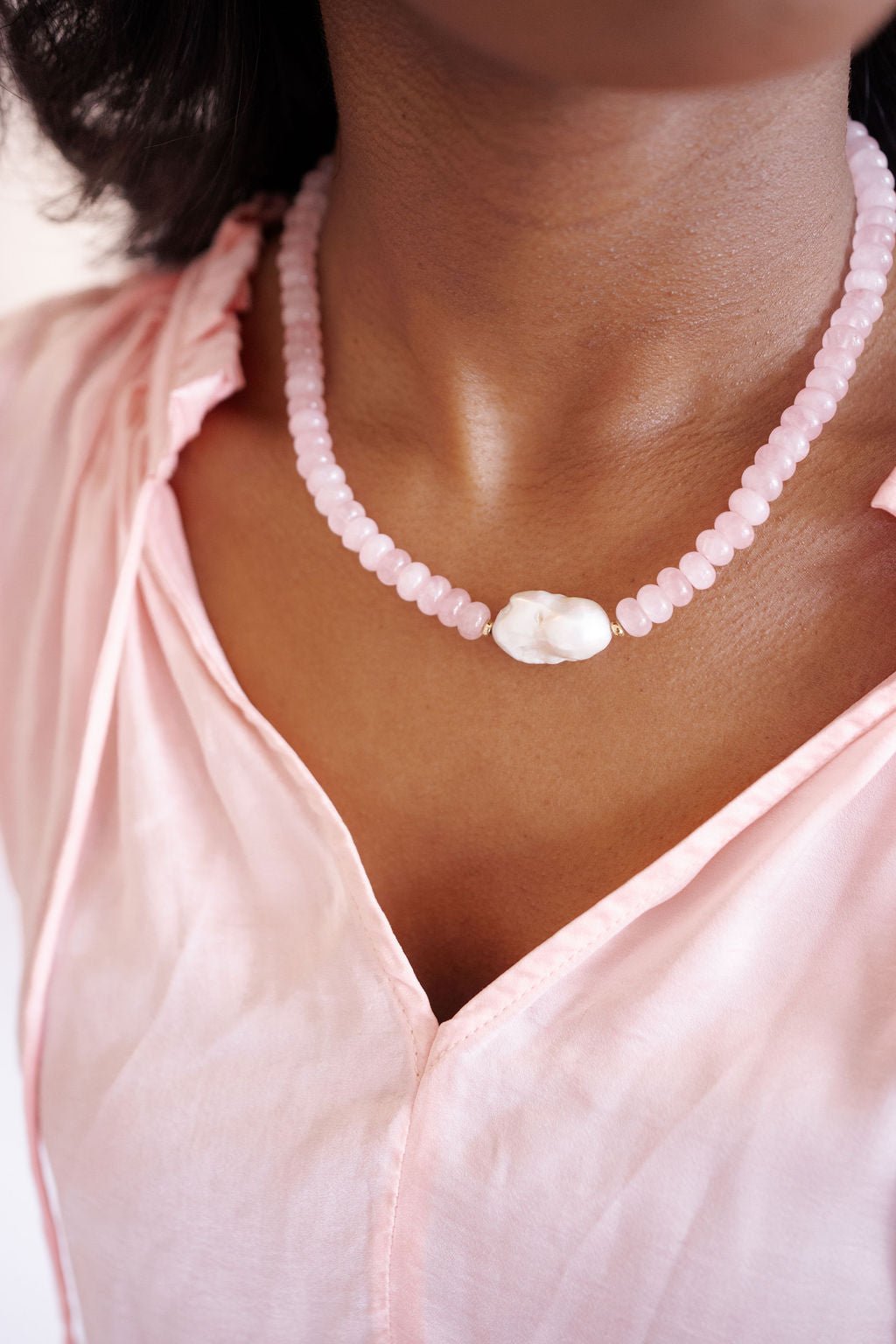 Susie- Quartz Beaded Necklace with freshwater Pearl-Briton Court