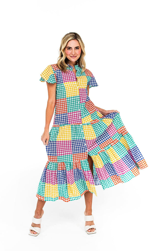 gingham bright colorful printed dress