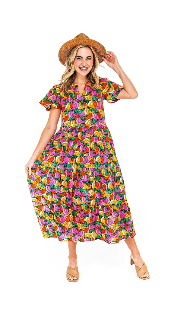 Colorful Banana Print Midi Dress 
