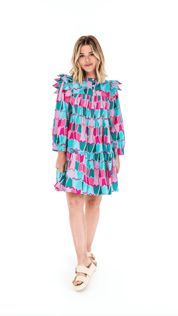 woman wearing a printed dress