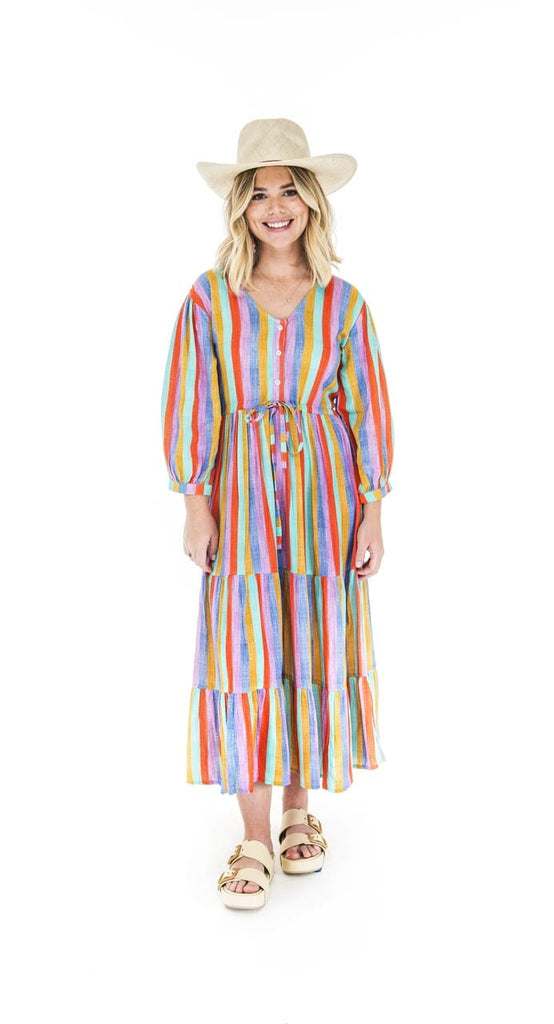 Girls in striped tie waist dress