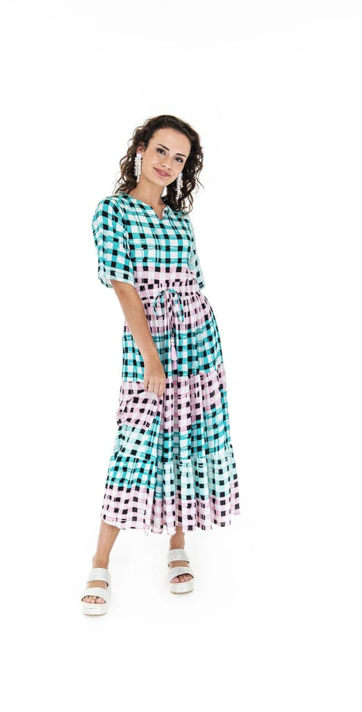 woman in gingham dress